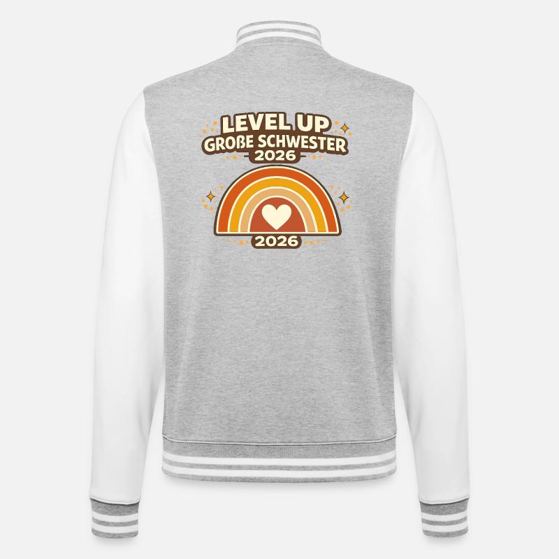 Level Up große Schwester 2026 Regenbogen - College-Sweatjacke - Grau meliert/Weiß