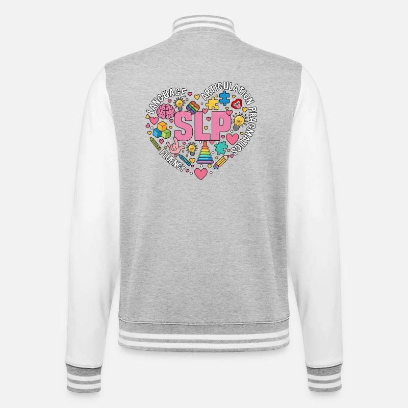 SLP Speech Therapy Speech Language Pathology - College Sweat Jacket - heather grey/white