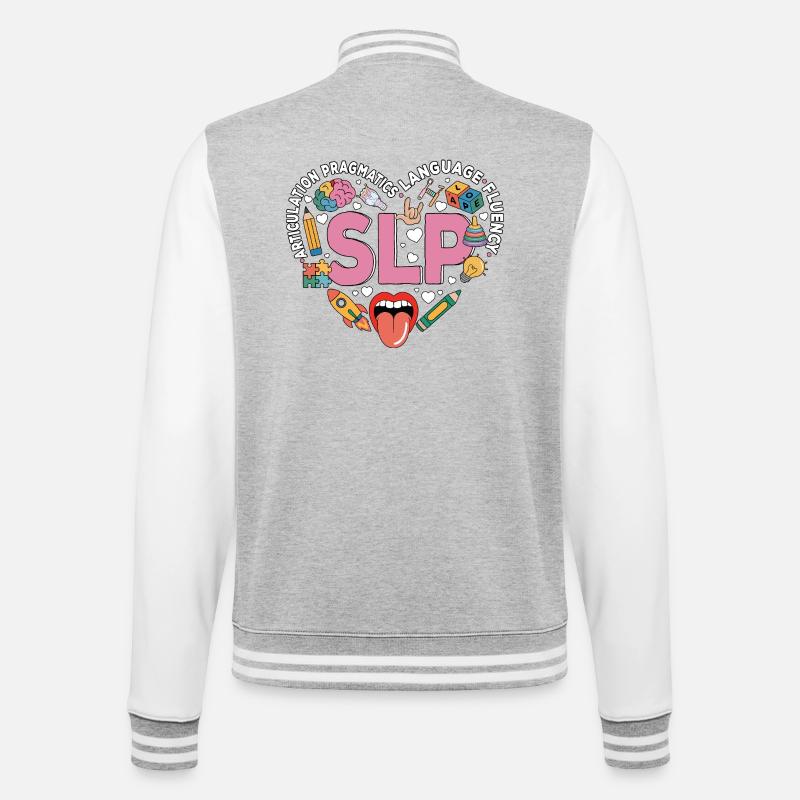 Speech Therapy Speech Language Pathology SLP - College Sweat Jacket - heather grey/white