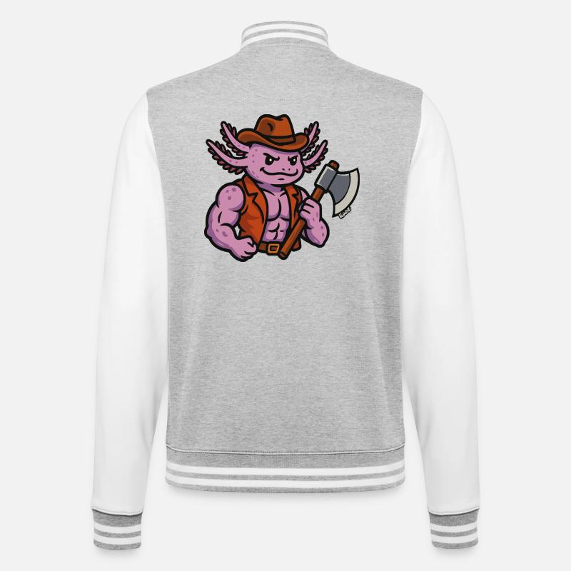 Goblinoid Aoxolotl Lumberjack Warrior - College Sweat Jacket - heather grey/white