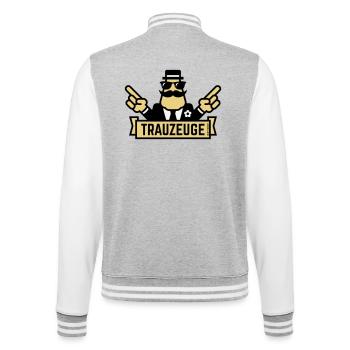 Trauzeuge Handzeichen (Polterabend / JGA / 3C) - College-Sweatjacke - Grau meliert/Weiß - Hinten - Marisol (170cm)