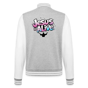 Jésus est vivant : design chrétien de résurrection - Veste Teddy - gris chiné / blanc - Dos - Marisol (170cm)