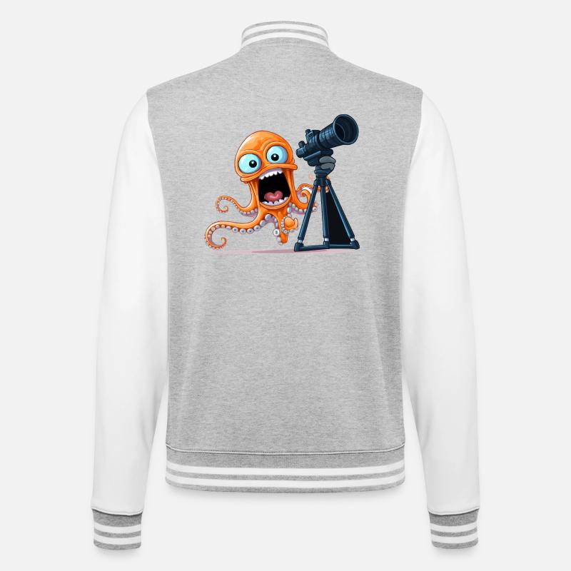 Orange Octopus Photographer with Camera - College Sweat Jacket - heather grey/white
