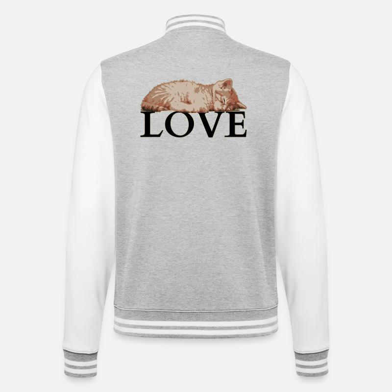 Sleeping Cat LOVE – Cozy Katzenliebe - College Sweat Jacket - heather grey/white