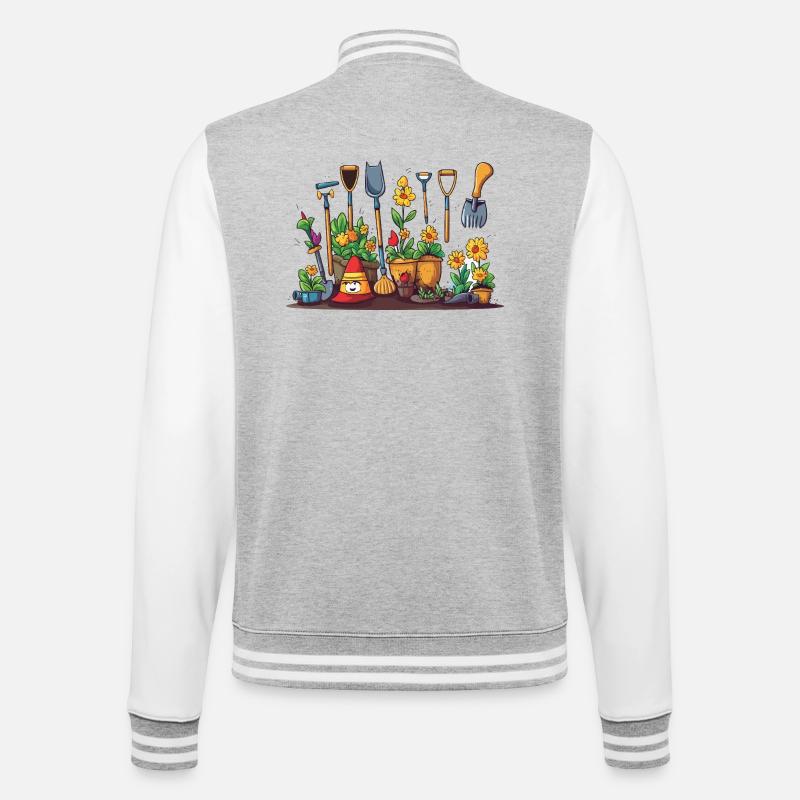 Gartenwerkzeug Blüten Szene - College-Sweatjacke - Grau meliert/Weiß