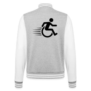 Rollstuhlfahrer unterwegs # - College-Sweatjacke - Grau meliert/Weiß - Hinten - Marisol (170cm)