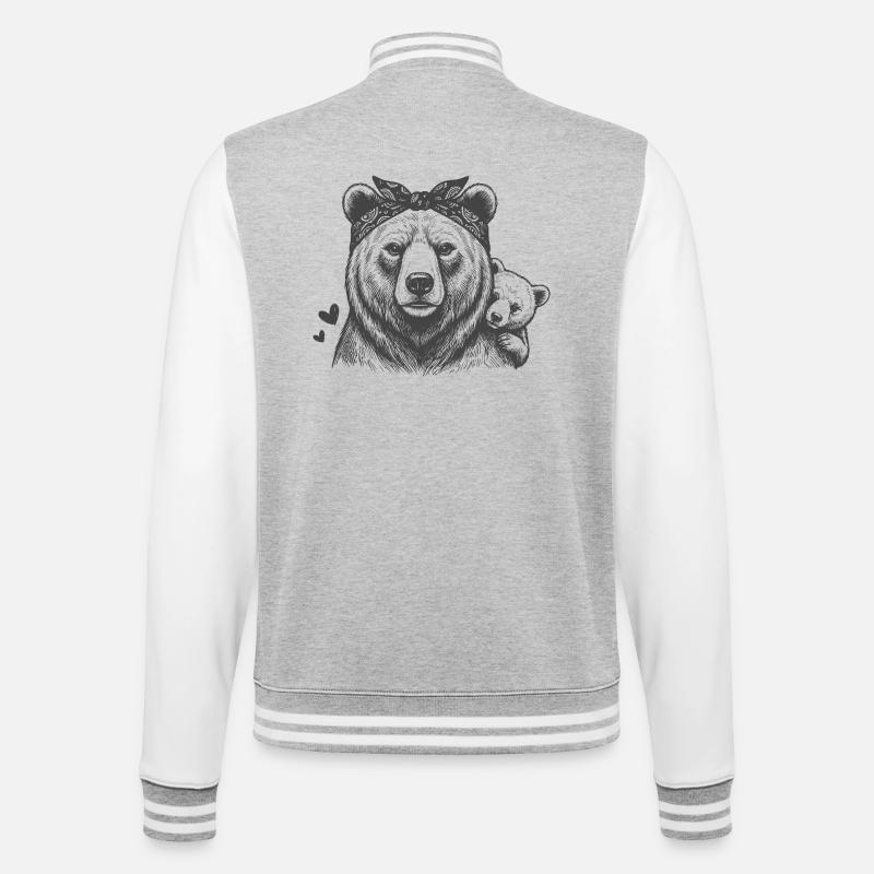 Mama Bär mit Kind - College-Sweatjacke - Grau meliert/Weiß
