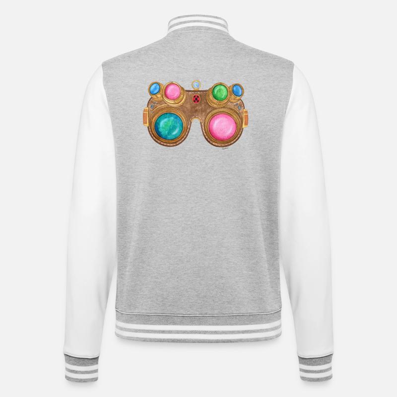 Regenbogen-Steampunk-Brille - College-Sweatjacke - Grau meliert/Weiß