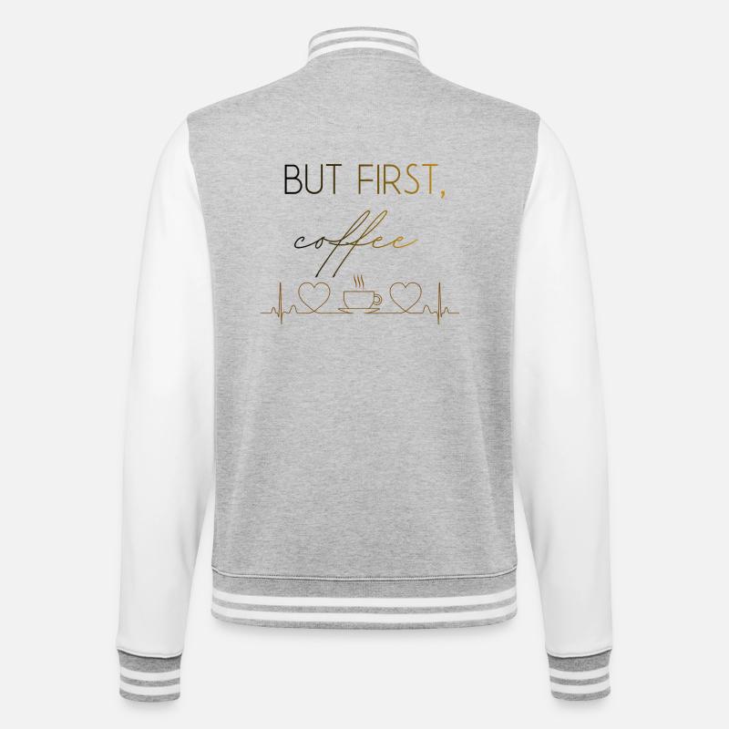Aber der erste Kaffee-Herzschlag - College-Sweatjacke - Grau meliert/Weiß