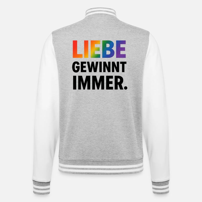 Regenbogen Spruch Liebe Gewinnt Immer - College-Sweatjacke - Grau meliert/Weiß