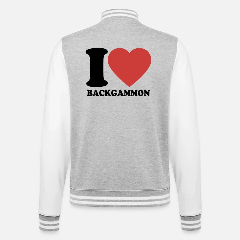 I love Backgammon | Brettspiel | Geschenk - College-Sweatjacke - Grau meliert/Weiß