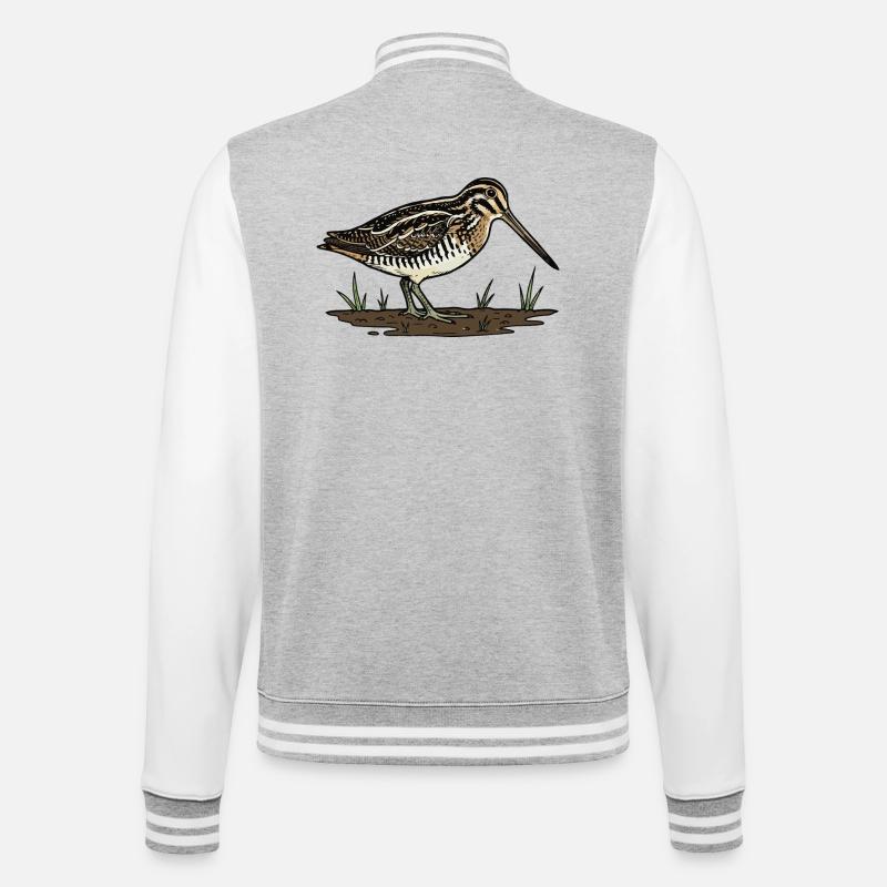 Bécassine Marais Snipe Camouflage Oiseau - Veste Teddy - gris chiné / blanc
