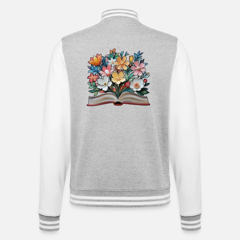 Buch und Blumen - College-Sweatjacke - Grau meliert/Weiß
