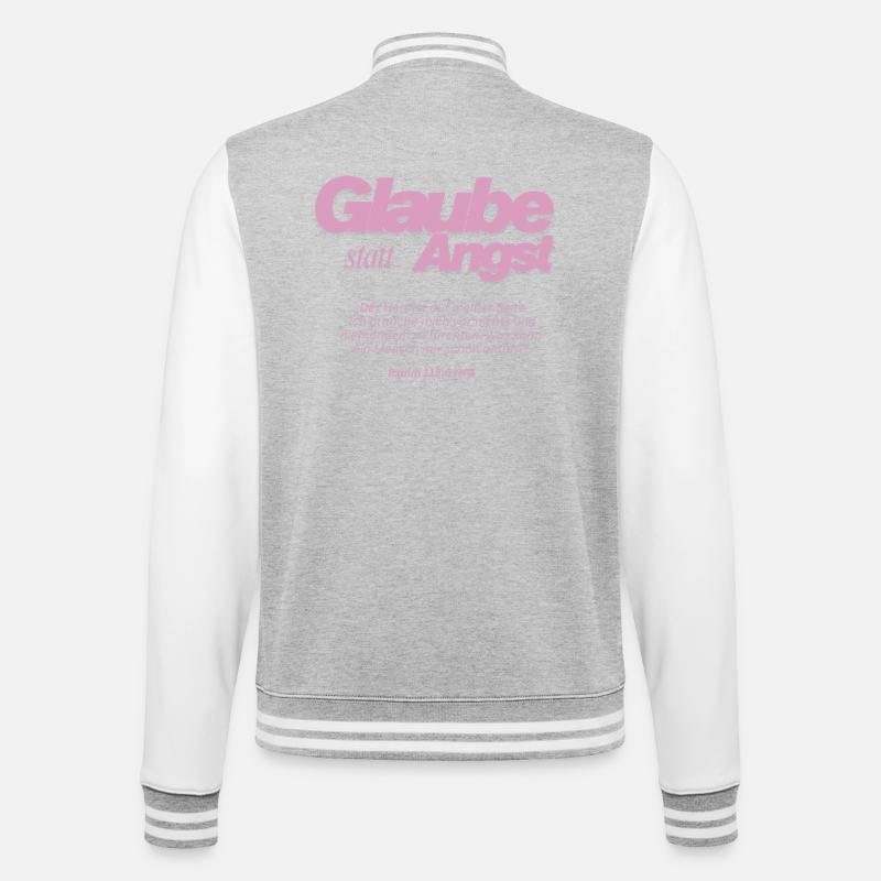 Glaube statt Angst  - College-Sweatjacke - Grau meliert/Weiß