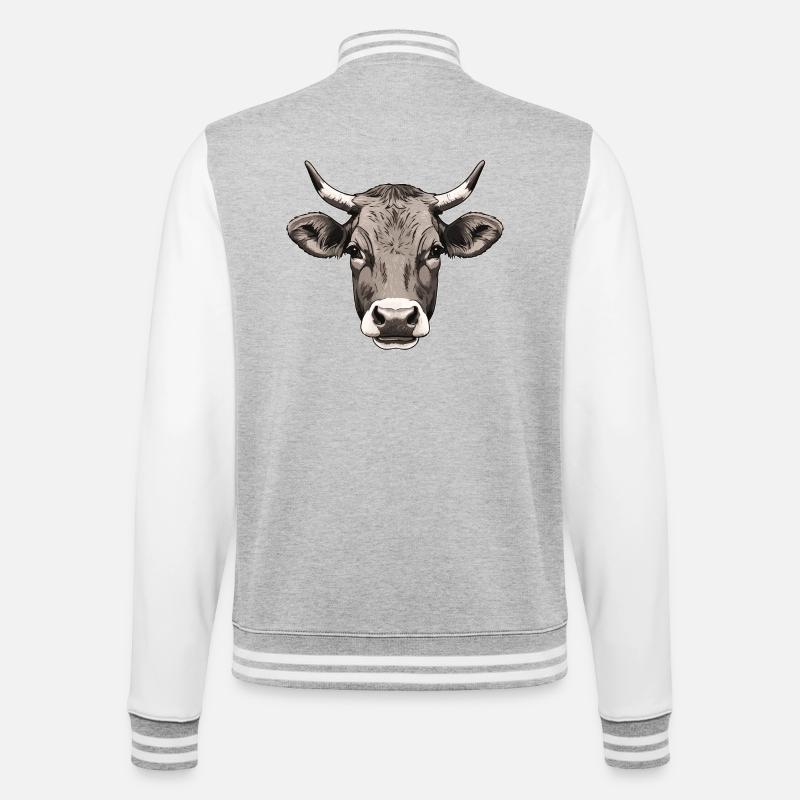 Cow - College Sweat Jacket - heather grey/white