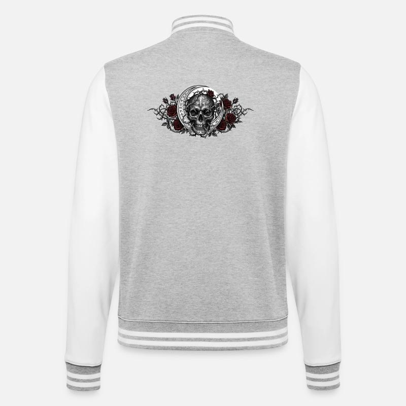 Gothic skull / skull, Moon, Red roses - College Sweat Jacket - heather grey/white