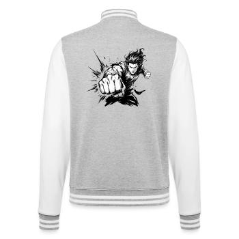 Fighter with Fist for Manga and Martial Arts Fans - College Sweat Jacket - heather grey/white - Back - Marisol (170cm)