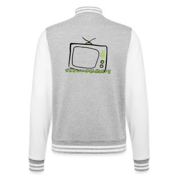 Medienkritik Shirt – Schwindelbude TV Satire State - College-Sweatjacke - Grau meliert/Weiß - Hinten - Marisol (170cm)