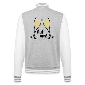 Auf Uns! 2 Sektgläser (Sekt / Oval / Offen / 2C) - College-Sweatjacke - Grau meliert/Weiß - Hinten - Marisol (170cm)