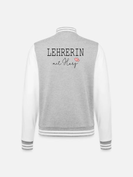 Lehrerin mit Herz - College-Sweatjacke - Grau meliert/Weiß