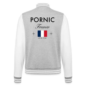 Pornic Frankreich Koordinaten Reise Souvenir - College-Sweatjacke - Grau meliert/Weiß - Hinten - Marisol (170cm)