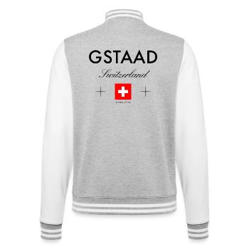 Gstaad, Suisse, coordonnées, voyage, souvenir - Veste Teddy - gris chiné / blanc - Dos - Marisol (170cm)