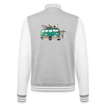 Vacances de camping en vanlife avec motif de campeur hongrois - Veste Teddy - gris chiné / blanc - Dos - Marisol (170cm)