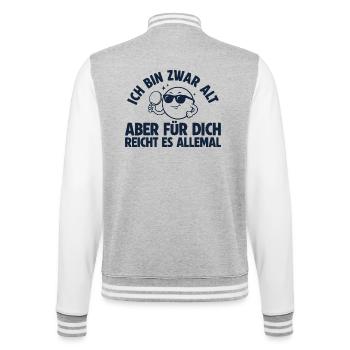 Tischtennis Bin zwar alt Retro Tischtennisspieler - College-Sweatjacke - Grau meliert/Weiß - Hinten - Marisol (170cm)