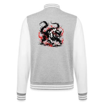 Nekomata Wild – Sumi-e Zweischwänzige Katzen-Yokai - College-Sweatjacke - Grau meliert/Weiß - Hinten - Marisol (170cm)