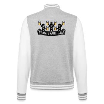 Team Bräutigam (JGA Polterabend Bierkrüge / POS2C) - College-Sweatjacke - Grau meliert/Weiß - Hinten - Marisol (170cm)
