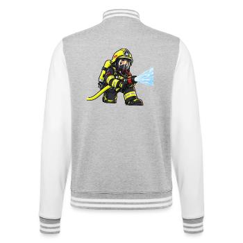 Kleiner Feuerwehrheld – Atemschutz Feuerwehr Kinde - College-Sweatjacke - Grau meliert/Weiß - Hinten - Marisol (170cm)