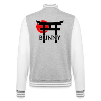 Bunny unter Torii und roter Sonne (schwarz) - College-Sweatjacke - Grau meliert/Weiß - Hinten - Marisol (170cm)