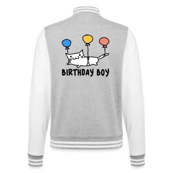 Runder Geburtstag Geschenk Katze mit Ballons - College-Sweatjacke - Grau meliert/Weiß - Hinten - Marisol (170cm)