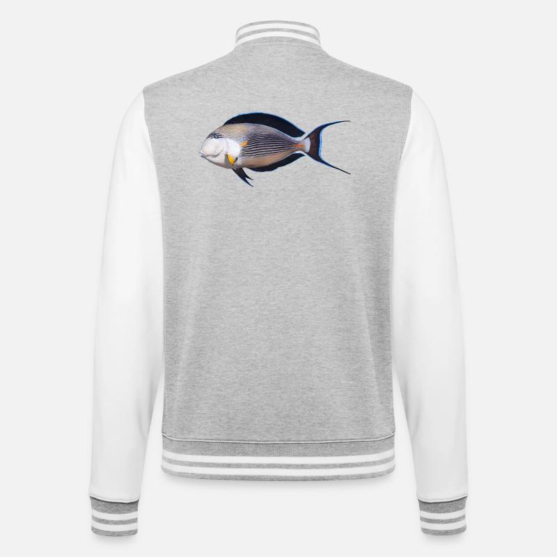 Fisch - College-Sweatjacke - Grau meliert/Weiß