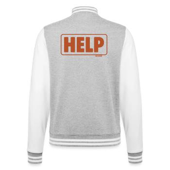 Notruf Schild Retro Design Hilfe - College-Sweatjacke - Grau meliert/Weiß - Hinten - Marisol (170cm)