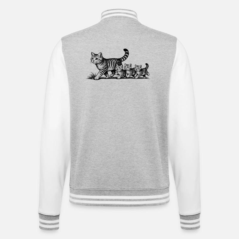 Mère chatte avec 3 chatons noirs - Veste Teddy - gris chiné / blanc