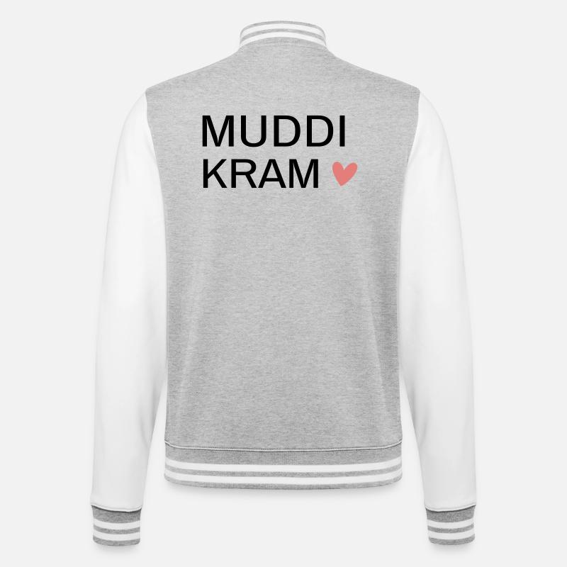 MUDDi KRAM! Personalisierbar - College-Sweatjacke - Grau meliert/Weiß