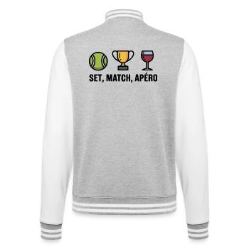 Set, Match, Tennis Humor Aperitif - College-Sweatjacke - Grau meliert/Weiß - Hinten - Marisol (170cm)