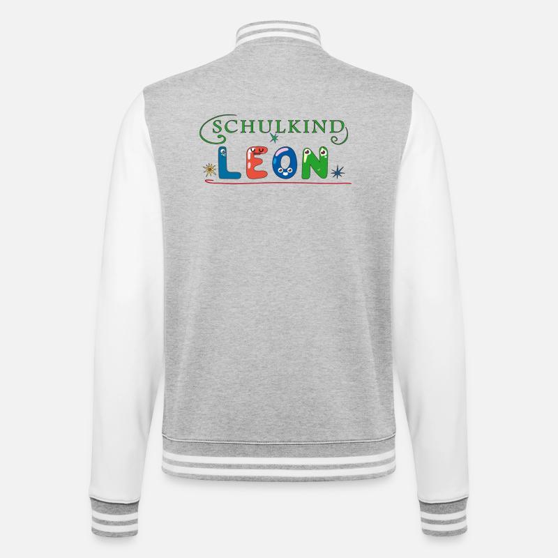 Schulkind Leon - College-Sweatjacke - Grau meliert/Weiß