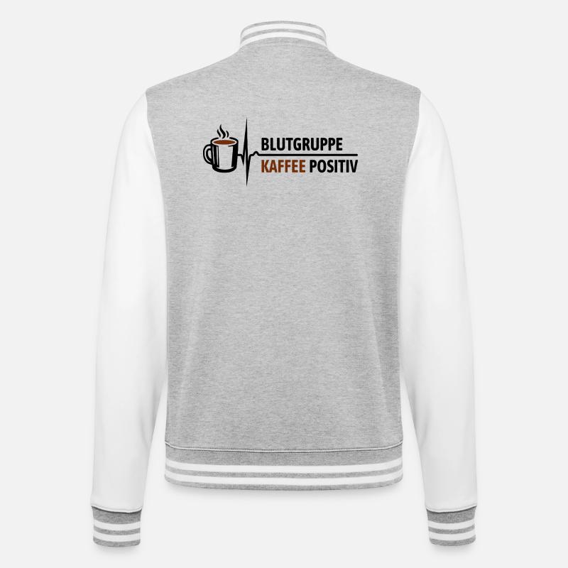 Blutgruppe Kaffee positiv - da steigt dein Puls - College-Sweatjacke - Grau meliert/Weiß