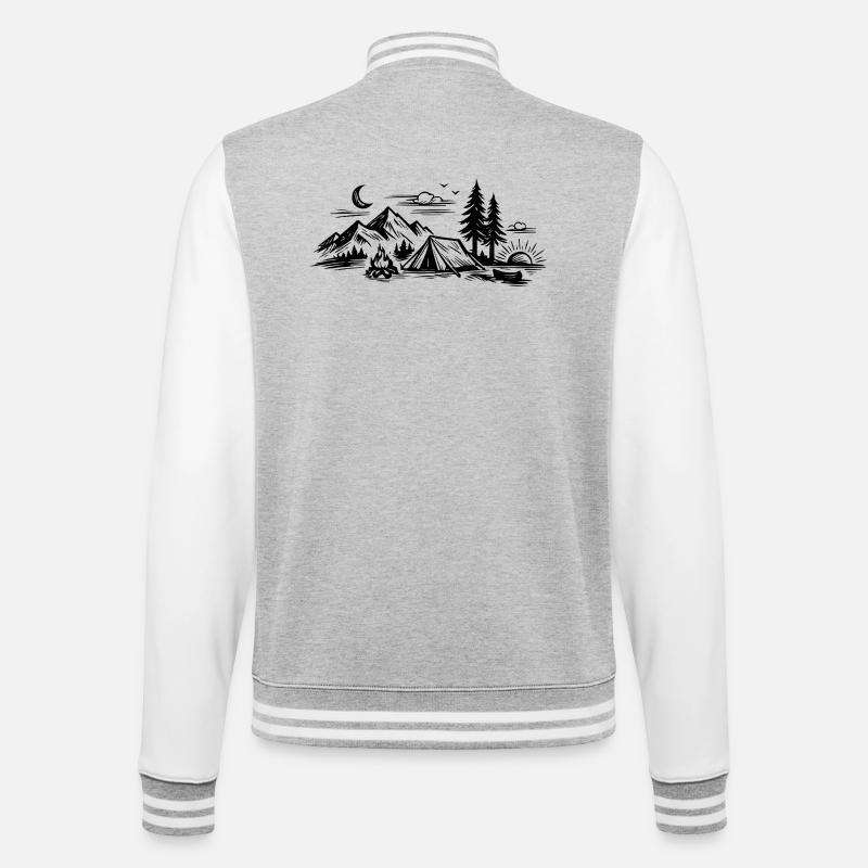 Camping Zelt - College-Sweatjacke - Grau meliert/Weiß