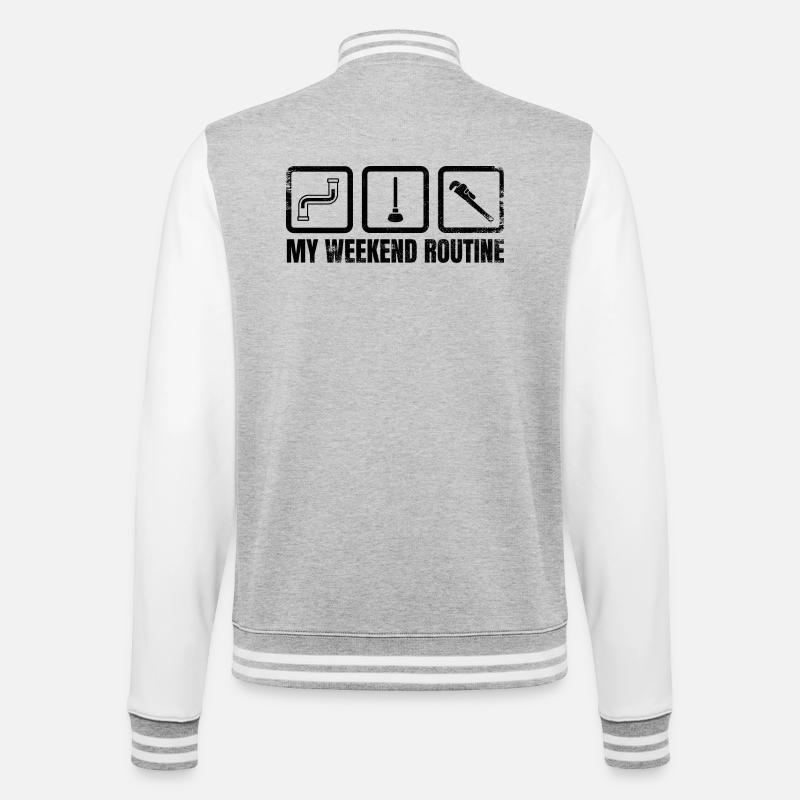 Meine Wochenendroutine - College-Sweatjacke - Grau meliert/Weiß
