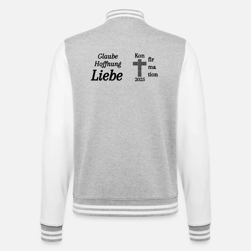 Konfirmation 2025 Glaube Hoffnung Liebe Bibel - College-Sweatjacke - Grau meliert/Weiß