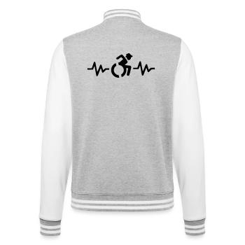 Rollstuhlfahrer mit Herzschlag # - College-Sweatjacke - Grau meliert/Weiß - Hinten - Marisol (170cm)