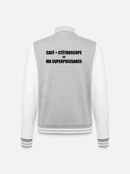 Café + stéthoscope = ma superpuissance - Veste Teddy - gris chiné / blanc