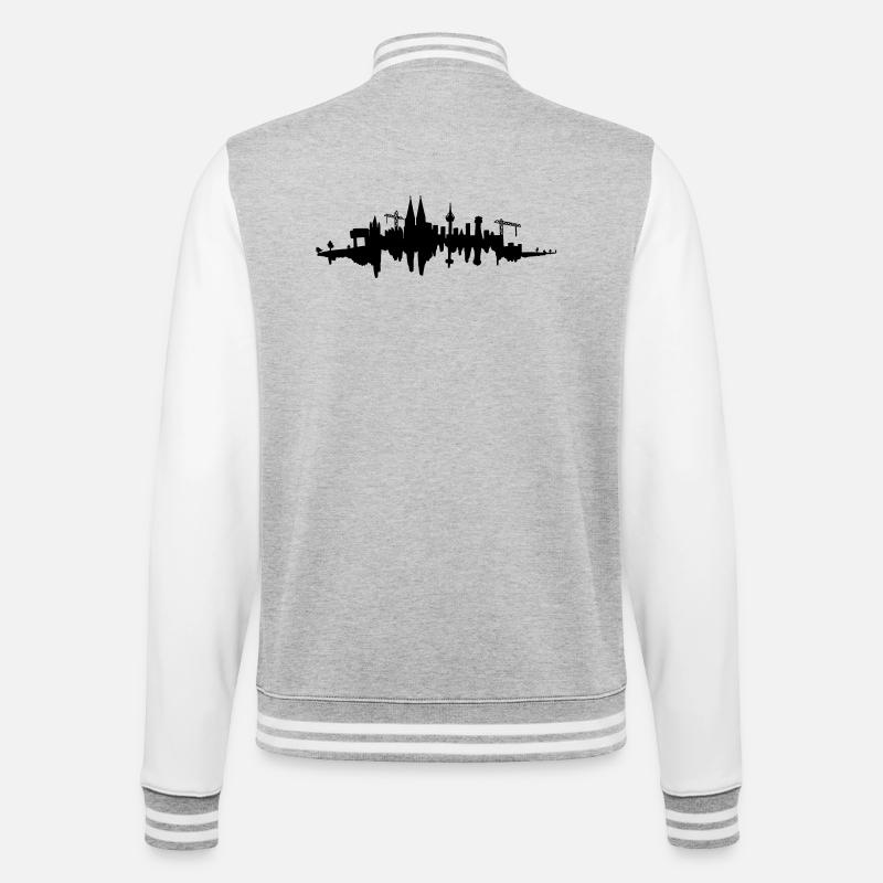 Kölner Skyline - College-Sweatjacke - Grau meliert/Weiß