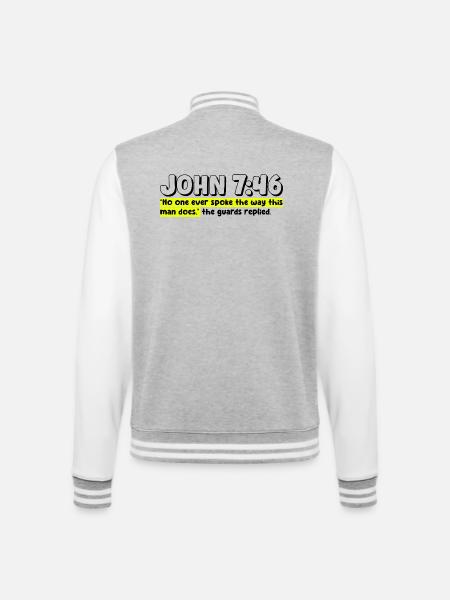 John 7:46 | Bible Quote - College Sweat Jacket - heather grey/white