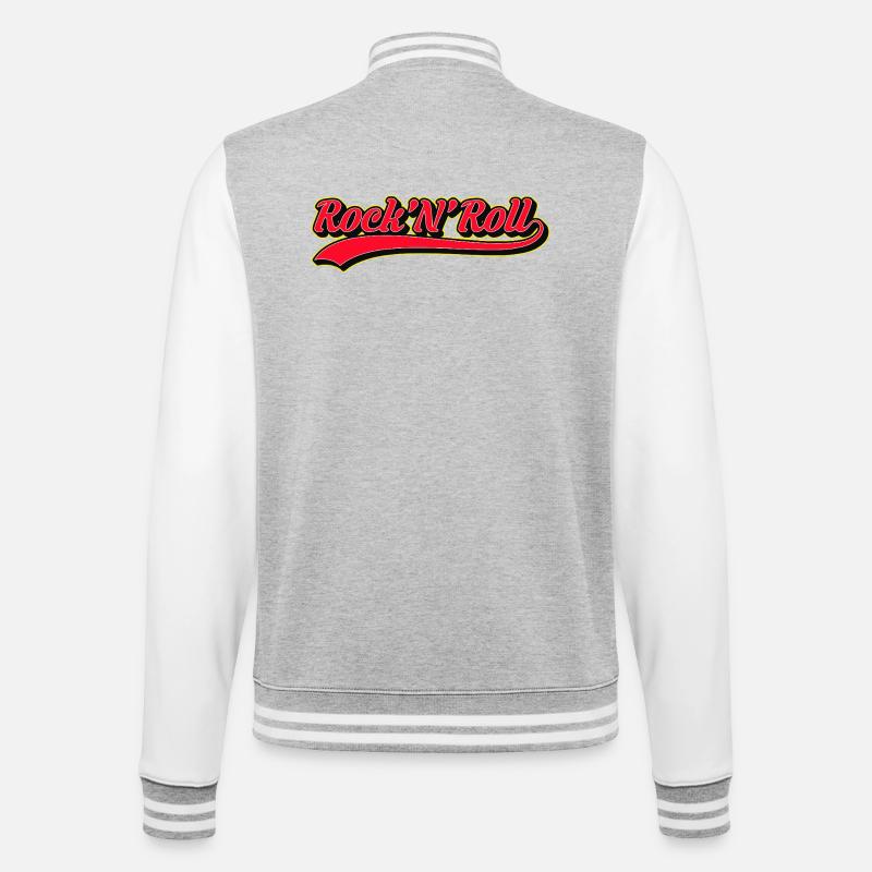 Rock 'N' Roll Retro Script Logo - College-Sweatjacke - Grau meliert/Weiß
