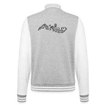 Notenblatt mit microphon, music, notes, clef - College-Sweatjacke - Grau meliert/Weiß - Hinten - Marisol (170cm)