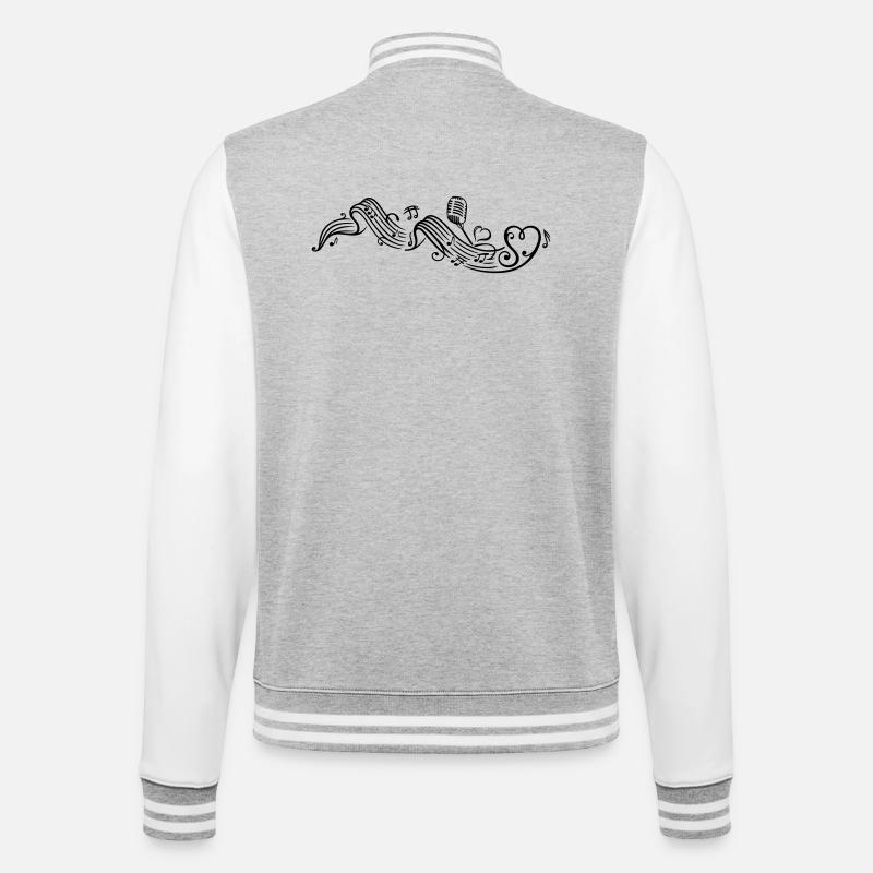 Notenblatt mit microphon, music, notes, clef - Veste Teddy - gris chiné / blanc